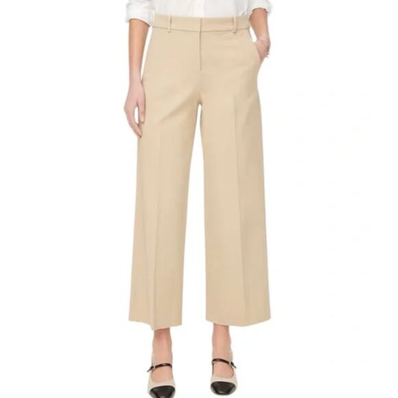 J.Crew Remy Wide-leg Cropped Pants WMNS 10 Tan High-Rise Stretch Zip Fly Pockets - Picture 1 of 7